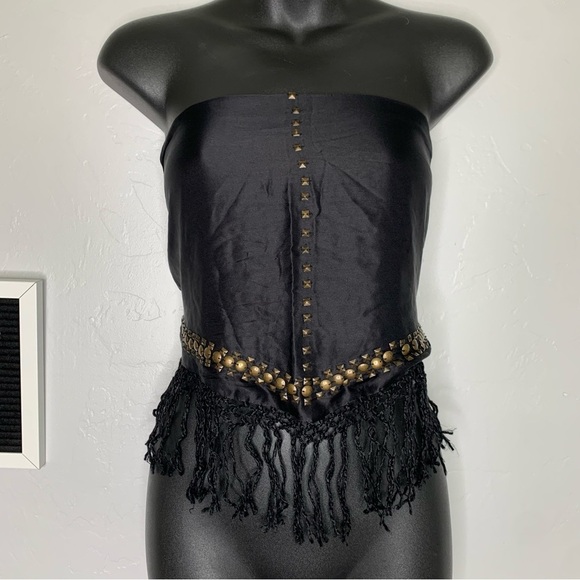 Nalini Black Silk Tie Around Top W/ Medal Embellishments One Size - Picture 2 of 14